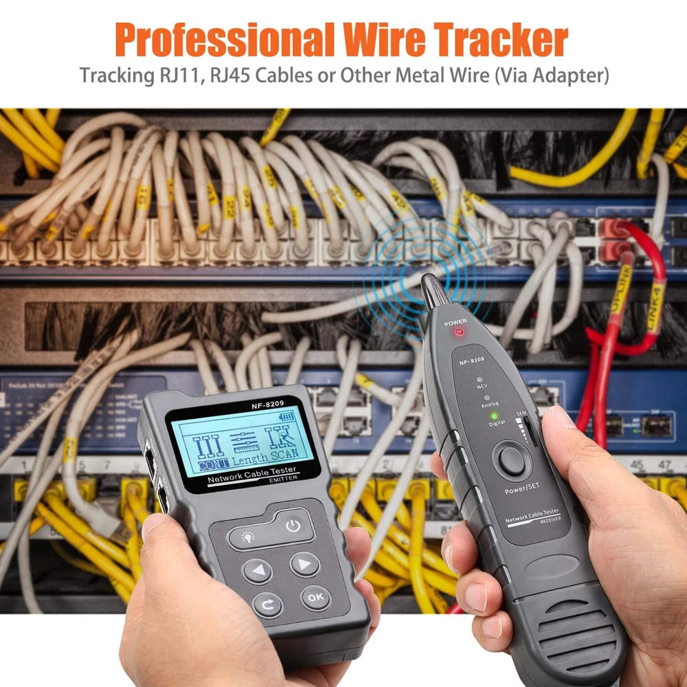 NOYAFA NF-8209 Cable Tracker Lan Display Measure Tester Network Tools LCD Display Measure Length Wiremap Tester with Flashlight