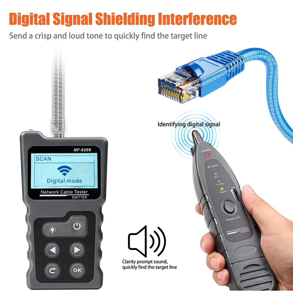 NOYAFA NF-8209 Cable Tracker Lan Display Measure Tester Network Tools LCD Display Measure Length Wiremap Tester with Flashlight