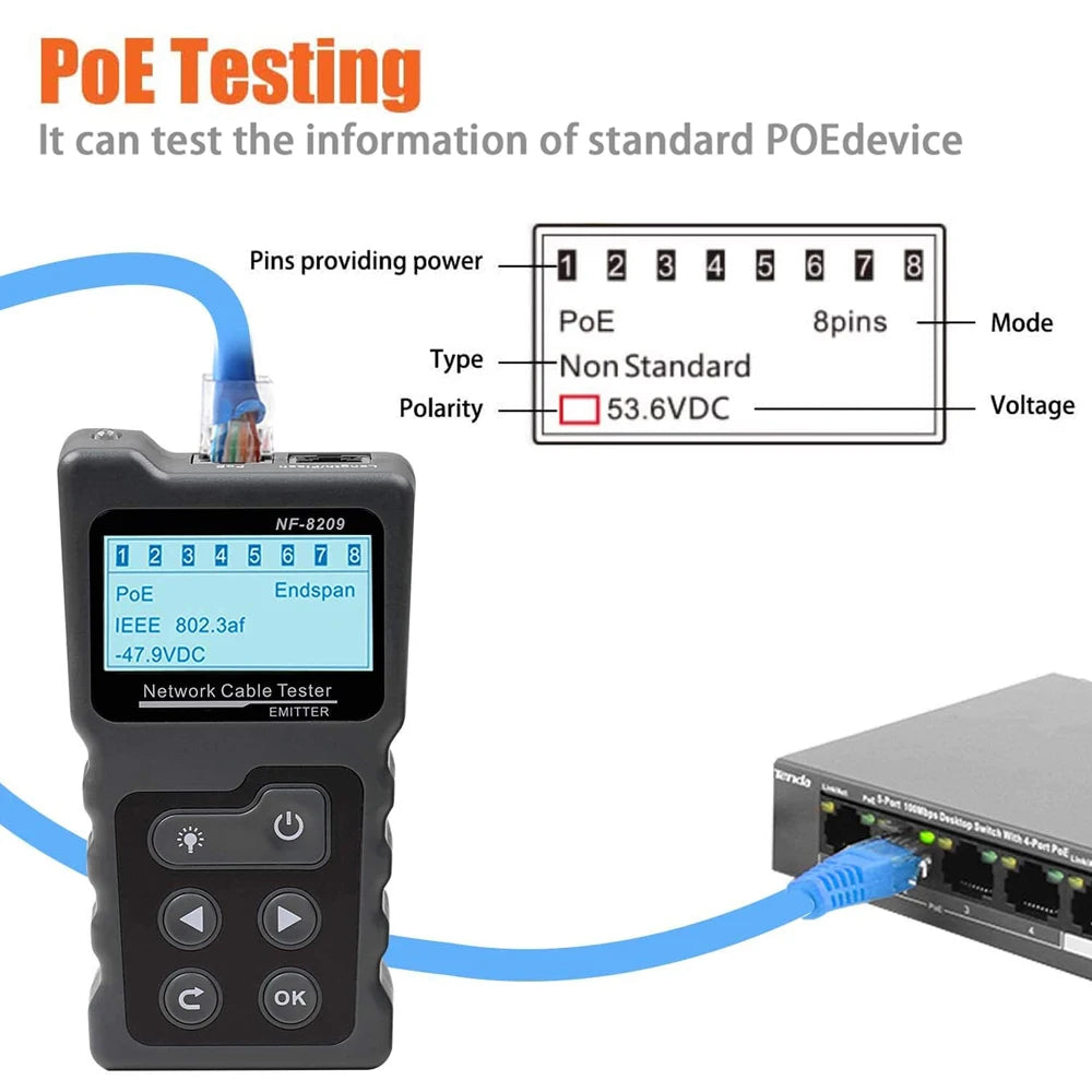 NOYAFA NF-8209 Cable Tracker Lan Display Measure Tester Network Tools LCD Display Measure Length Wiremap Tester with Flashlight