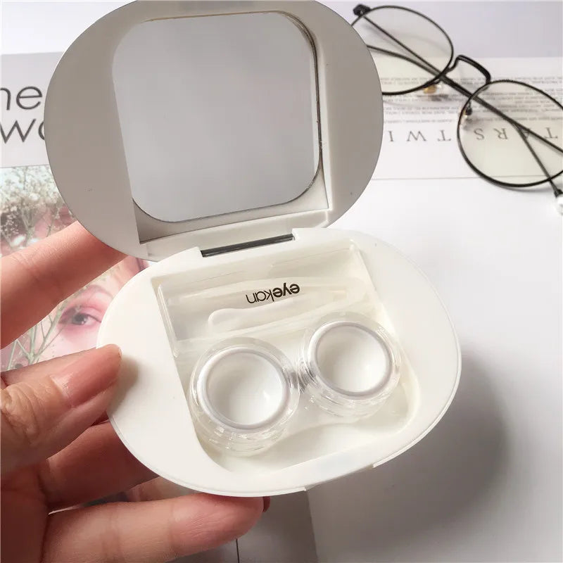 Ultra-thin Magnetic attraction Round contact lens case with mirror storage box Lens container gift elegant Eye contacts case