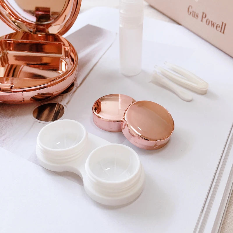 Ultra-thin mirror pebble contact lens case INS INS women's cosmetic contact box Travel elegant contact lens storage box