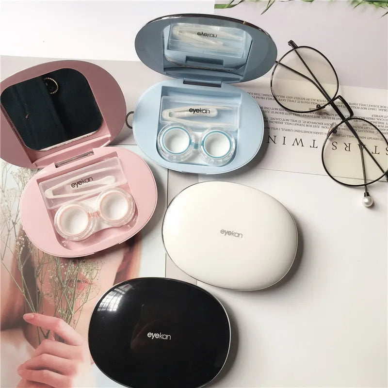 Ultra-thin Magnetic attraction Round contact lens case with mirror storage box Lens container gift elegant Eye contacts case