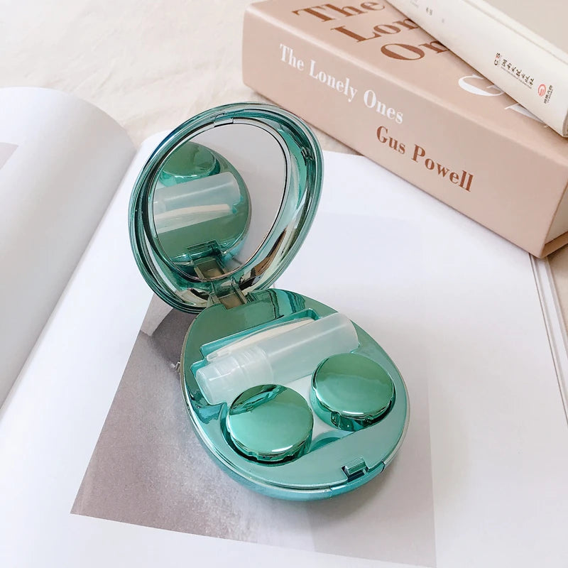 Ultra-thin mirror pebble contact lens case INS INS women's cosmetic contact box Travel elegant contact lens storage box