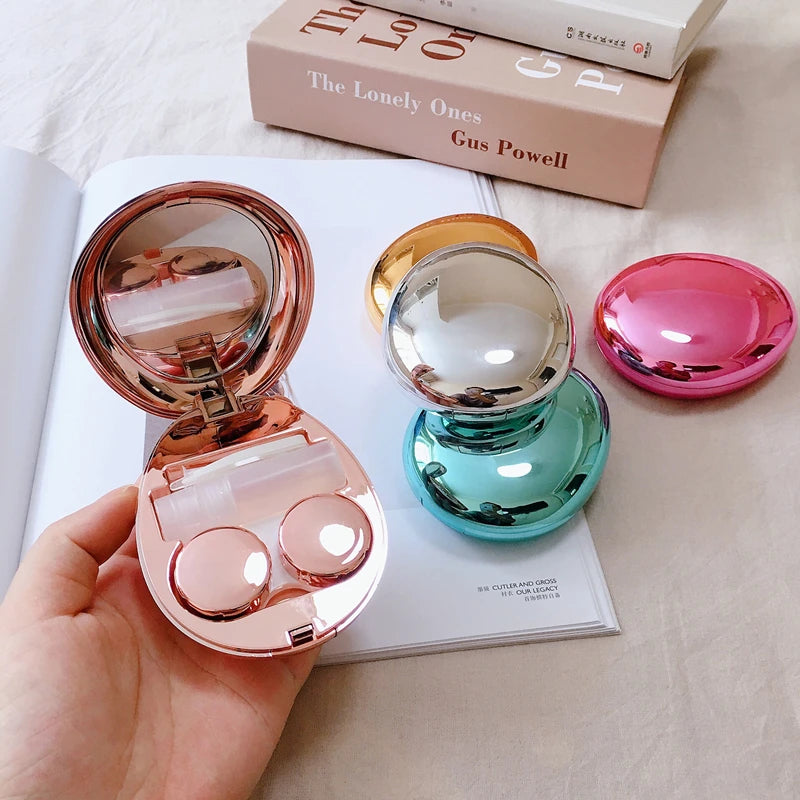 Ultra-thin mirror pebble contact lens case INS INS women's cosmetic contact box Travel elegant contact lens storage box