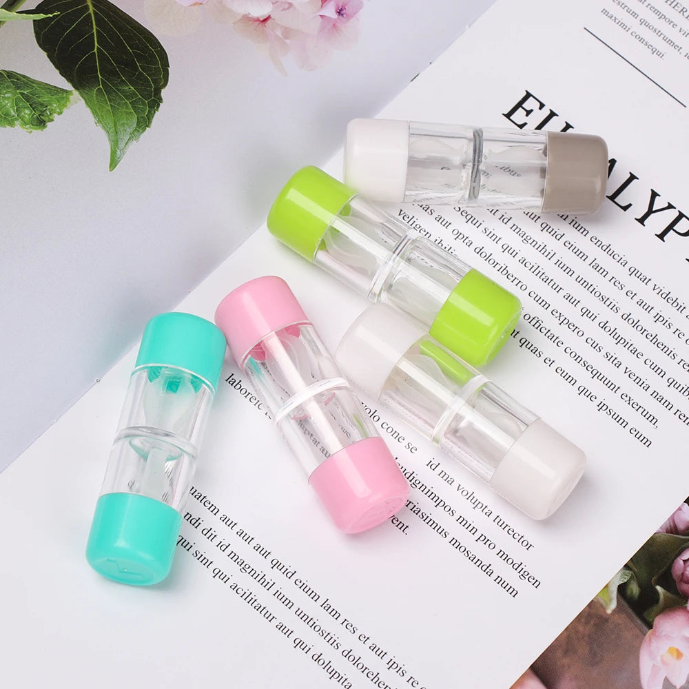 1PC Unisex Bottle Tube Hard Contact Lens Case Candy Color Travel Glasses Lenses Box Eyes Care Kit Holder Container Lens Washer