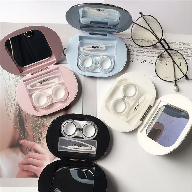 Ultra-thin Magnetic attraction Round contact lens case with mirror storage box Lens container gift elegant Eye contacts case