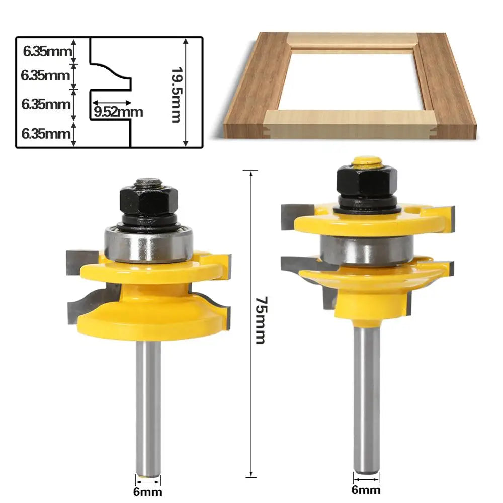 1-3PCS 6mm Shank Rail & Stile Router Bits-Matched Standard Ogee door knife Woodworking cutter Tenon Cutter for Woodworking Tools