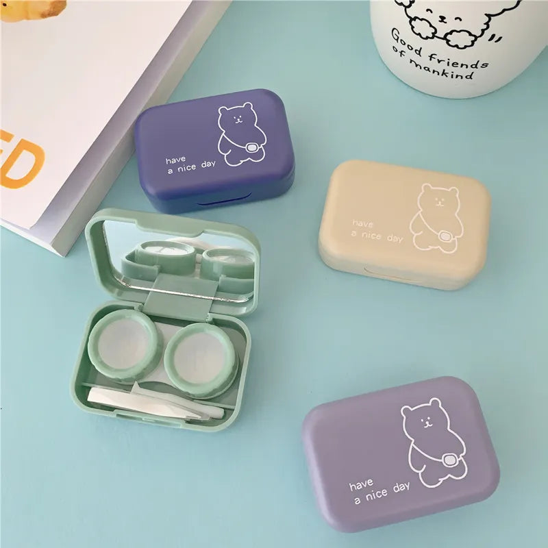 Cute Portable Small Backpack Bear Eye Contacts with Mirror Contact Lens Case Colored Lenses Container Box for Party Travel Set