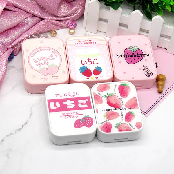 Strawberry Contact Lens Case with Stick Mirror Set Contact Lens Partner Container Storage Holder Random color