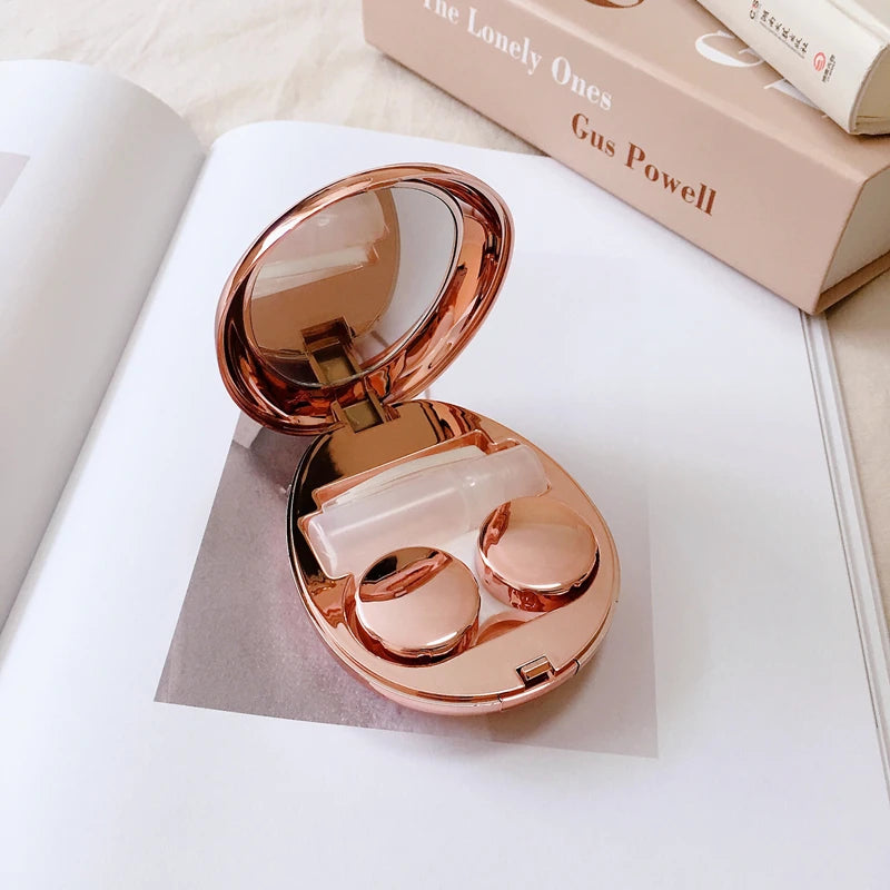 Ultra-thin mirror pebble contact lens case INS INS women's cosmetic contact box Travel elegant contact lens storage box