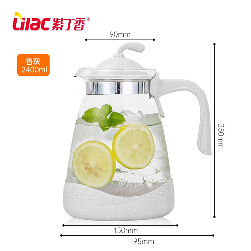 Lilac 20-2400ml Home And Kitchen Transparent Glass Water Jug Portable Coffee Pot With Handle Cold Water Kettle  Teaware