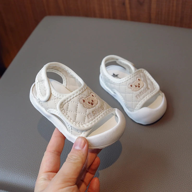 Girls' Simple Solid Sandals Boys' Sports Sandals Embroidered Little Bear Cute 2023 Children's Casual Shoes Breathable Kids Shoes