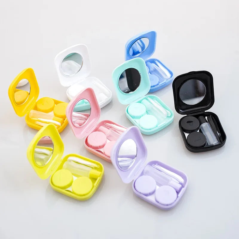 Women Mini Candy Color Contact Lens Case Beauty Contact Lens Container Girls Travel Holder Storage Eye Container with Mirror