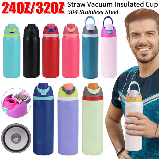 Vacuum Insulated Water Bottle with Straw 19/24/32oz Stainless Steel Thermos Bottle Base Cover for Owala 24oz Sports Vacuum Flask