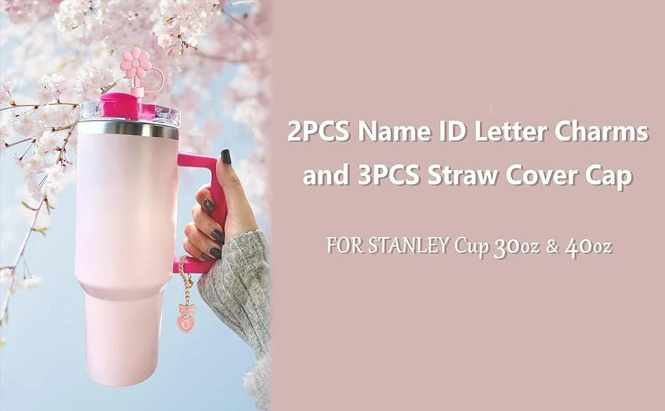 5PCS Straw Cover Cap Straw Toppers and Letter Charms for Stanley 30&40 Oz Tumbler with Handle Cup 10mm Straw Tumbler Accessories