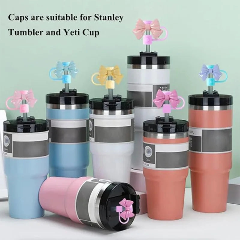 10mm Silicone Straw Covers Cap Reusable Bow Straw Cover Dust Proof Plugs Protector for Stanley Cup 30&40 Oz Tumblers Accessories