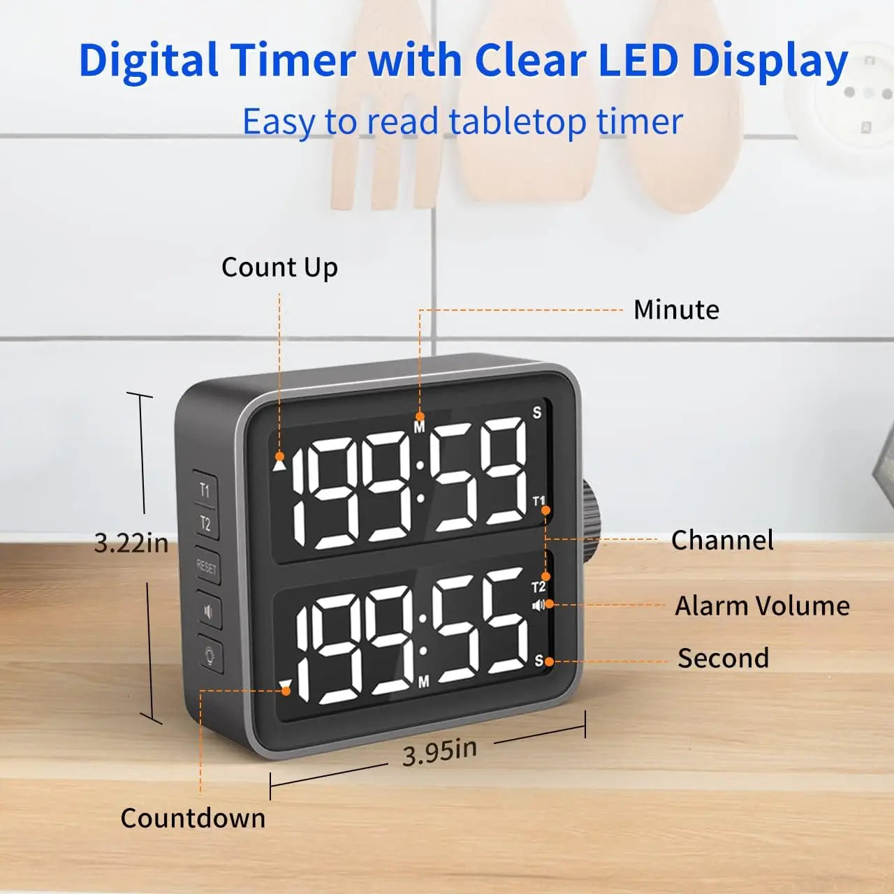 LED Digital Timer Dual Channels Countdown Stopwatch Kitchen Cooking Timer Electronic Magnetic Counter Shower Study Timer Gadget