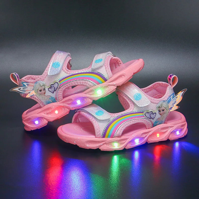 Disney Children's Sandals Women's Summer Girls' Sandals Led Lights Kids' Baby Princess Elsa Beach Pink Purple Shoes Size 22-37