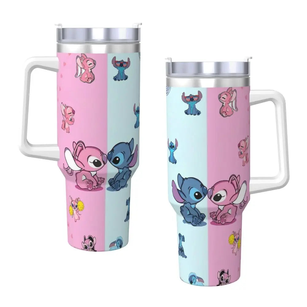 Stainless Steel Tumbler MINISO Stitch Mugs Cup With Straws Travel Cold and Hot Water Bottle Heat Preservation 40oz Thermal Mug