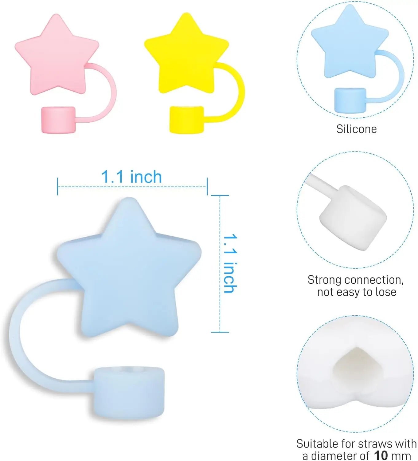 10mm Star Shape Straw Cover Compatible For Stanley 30&40 Oz Tumbler Silicone Dust Straw Cover Straw Lid Kitchen Accessories