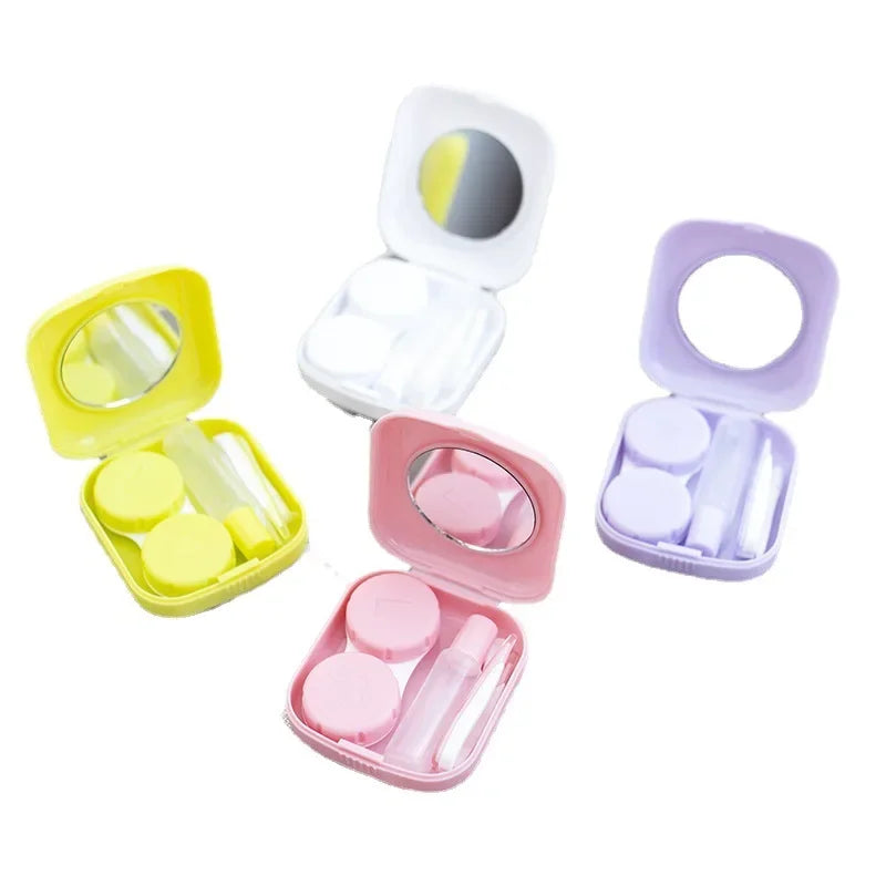 Women Mini Candy Color Contact Lens Case Beauty Contact Lens Container Girls Travel Holder Storage Eye Container with Mirror