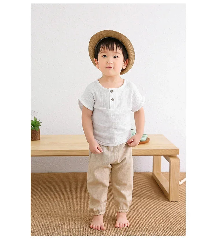 Children's Cotton And Linen Trousers Spring And Summer Thin Boys And Girls Linen Pant Baby Boys Pants Casual Harem short