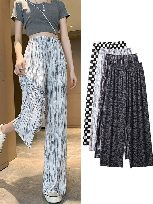 2024 Women Tie-dye Printed Pants Spring Summer Elastic Waist Stright Long Wide leg pants Casual Female Loose Pants Trousers