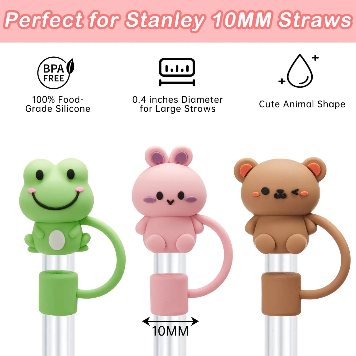 Cute Pig Straw Cover Cap for Stanley Cup, 4 PCs Straw Toppers Dust-proof Silicone Straw Cover for Water Bottle 30 40 Oz Tumblers