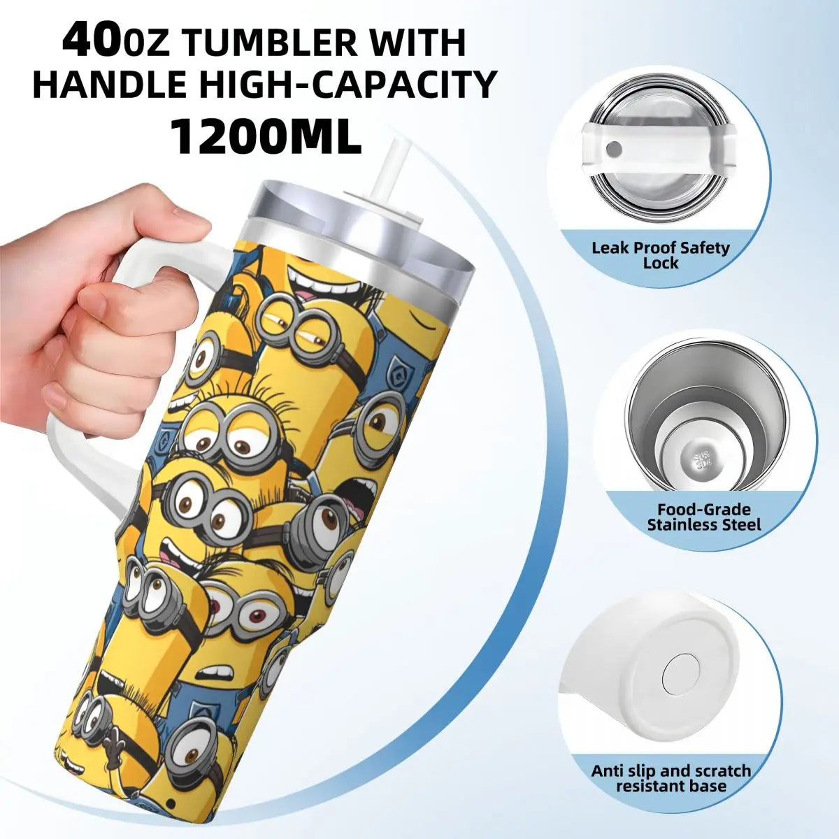 Minions Stainless Steel Tumbler Mugs Cup With Straws Travelist Cold and Hot Water Bottle Portable Large Capacity Coffee Mug