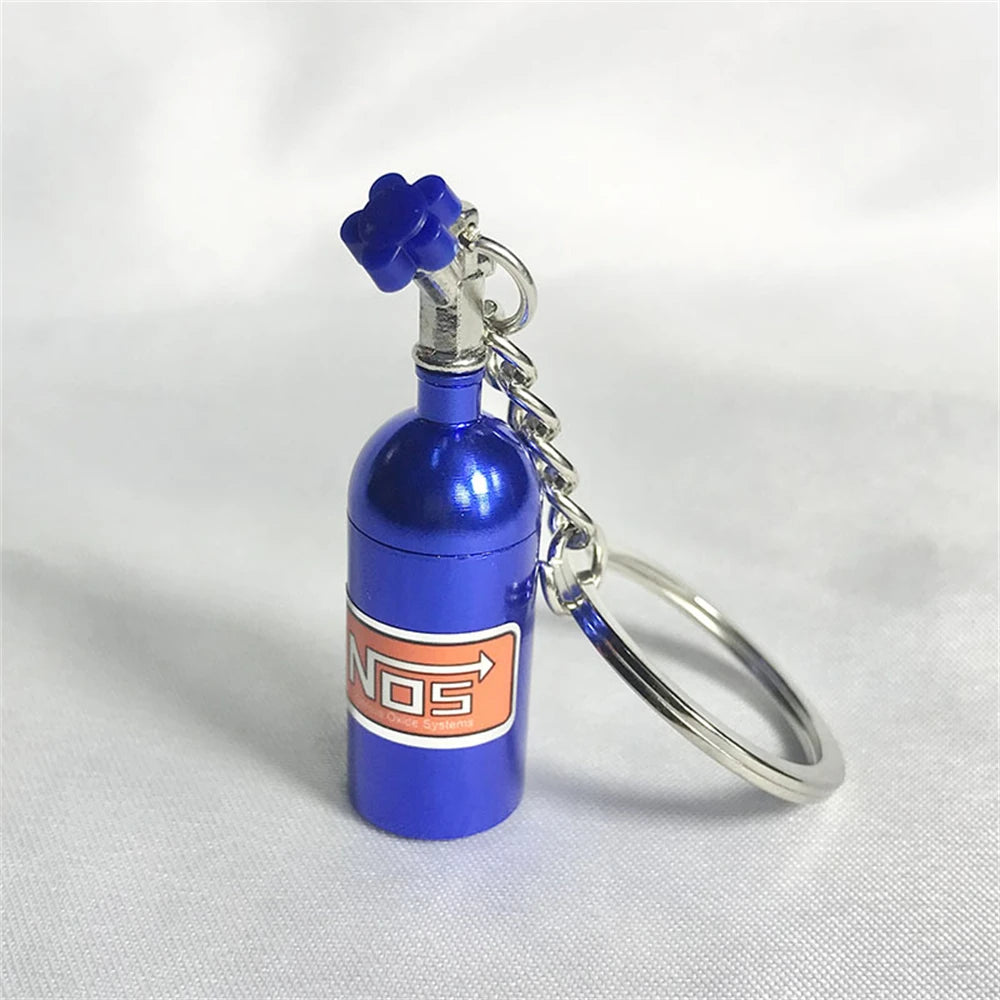 Creative NOS Turbo Nitrogen Bottle Keychain Mini Metal Auto Pendant Keyfob Vehicle Keyrings Car Motorcycle Accessory Key Holder