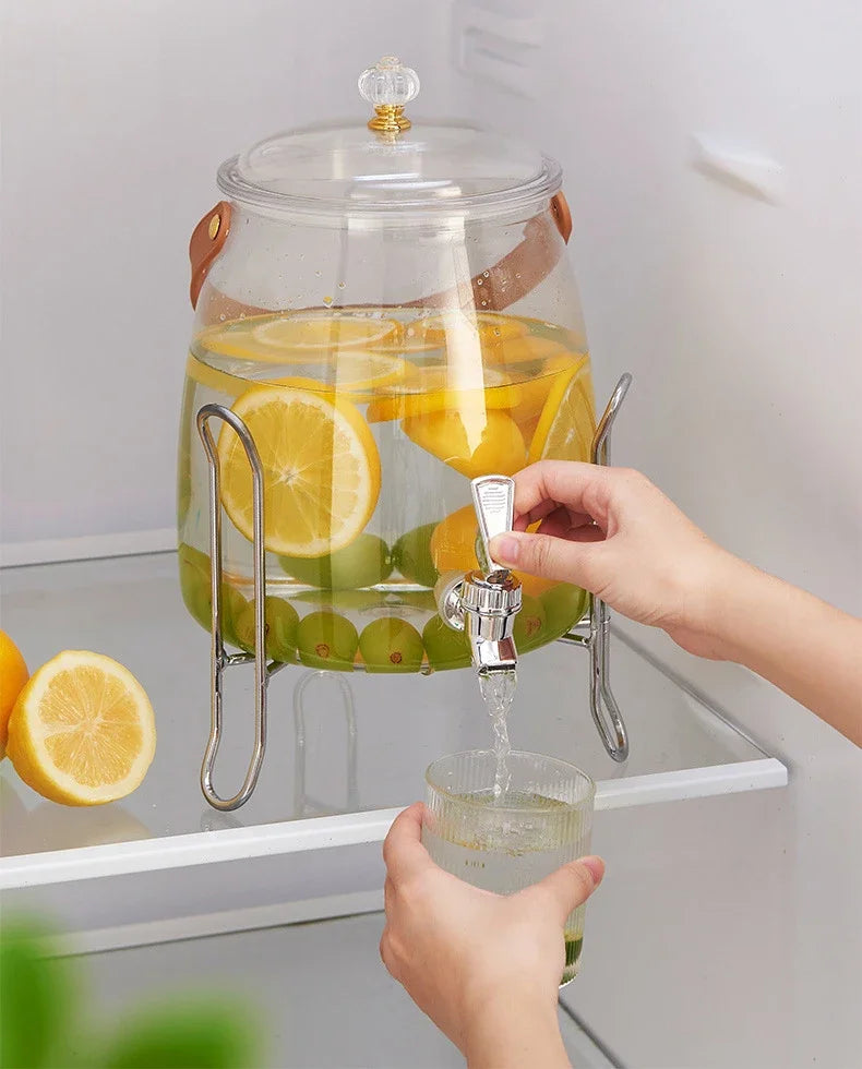 Juice Cup Cold Beverage Dispenser Jug - Transparent Kettle for Water, Lemonade, Iced Tea - Refrigerator Water Container