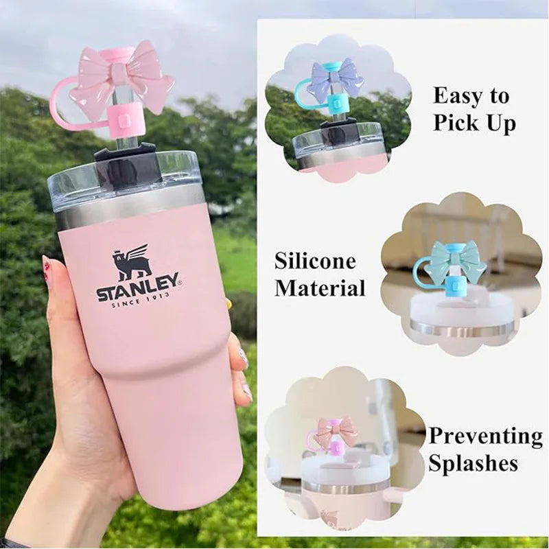 10mm Silicone Straw Covers Cap Reusable Bow Straw Cover Dust Proof Plugs Protector for Stanley Cup 30&40 Oz Tumblers Accessories