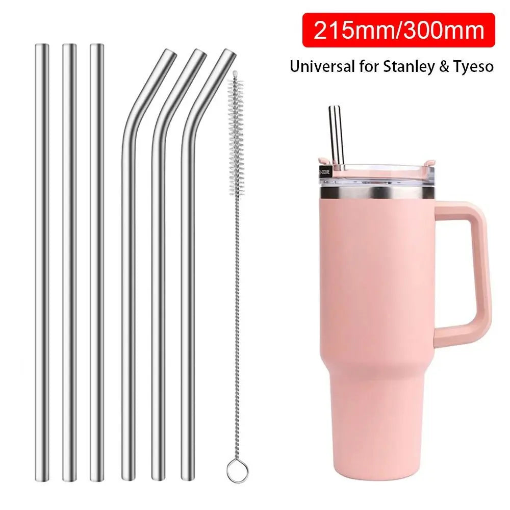 1Pcs Straight Bent Stainless Steel Straws 6mm 8mm Silver Replacement Straw Drinking Reusable for Stanley 30oz 40oz Tyeso Cup