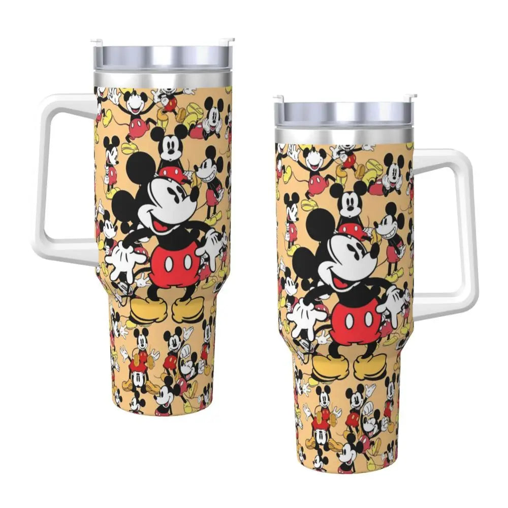 Mickey Mouse Stainless Steel Tumbler Beach Mugs Cup Large Capacity Thermal Cups Leakproof Cold and Hot Milk Tea Water Bottle