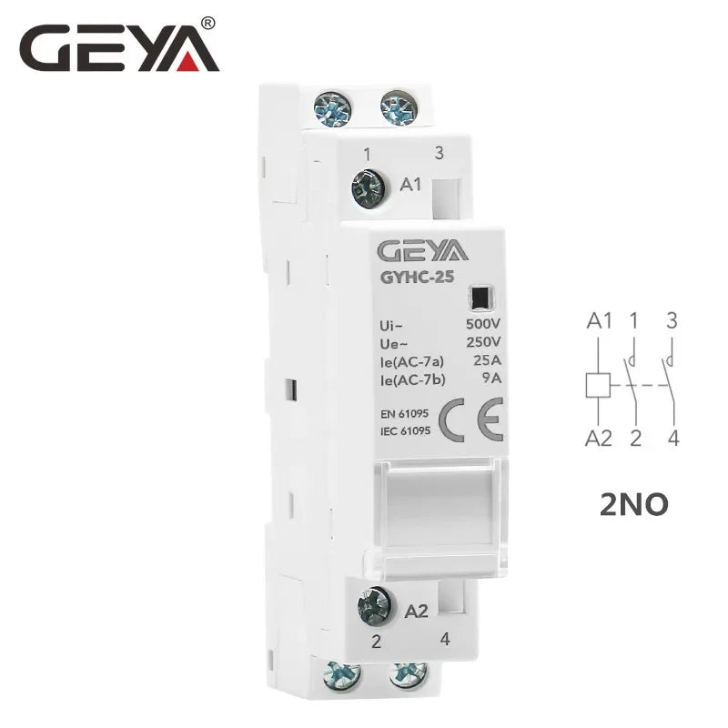 GEYA Din Rail Mounted Household Modular AC Contactor for Smart Home House Hotel AC220V 2P 16A 20A 25A 2NC 2NO 1NO1NC 50/60Hz