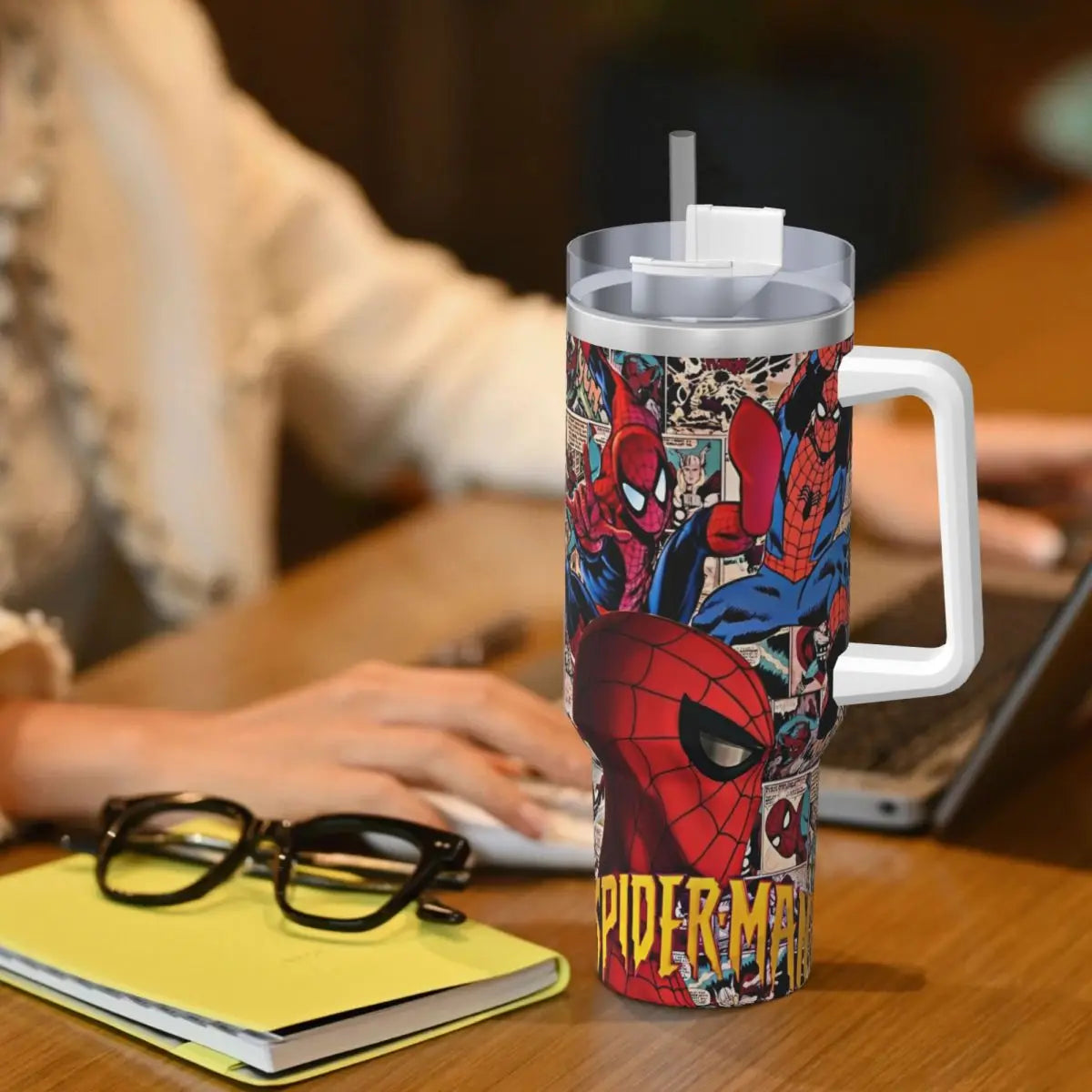 MINISO Spider Man HD Print Tumbler Cold and Hot Water Bottle Insulated Stainless Steel Thermal Cups Printed Beach Car Mugs