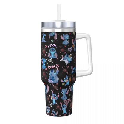 Stainless Steel Tumbler MINISO Stitch Mugs Cup With Straws Travel Cold and Hot Water Bottle Heat Preservation 40oz Thermal Mug