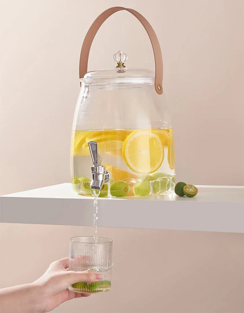 Juice Cup Cold Beverage Dispenser Jug - Transparent Kettle for Water, Lemonade, Iced Tea - Refrigerator Water Container