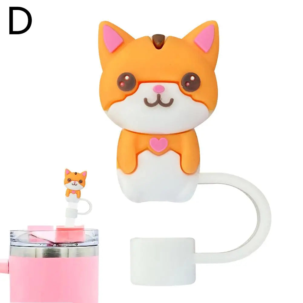 3D DIY straw dust cap 10mm Silicone Straw Covers Cap For Stanley 30&40 Oz Tumbler Reusable Cute Animal Straw Toppers I5M7