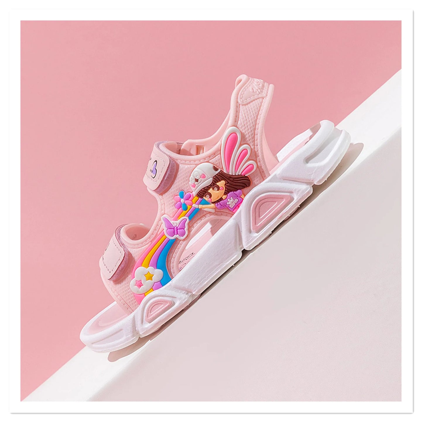 Summer Rainbow Girls' Sandals Princess Style Beach Sandals Slippers Fashion Breathable White Bottom Beach Sandals