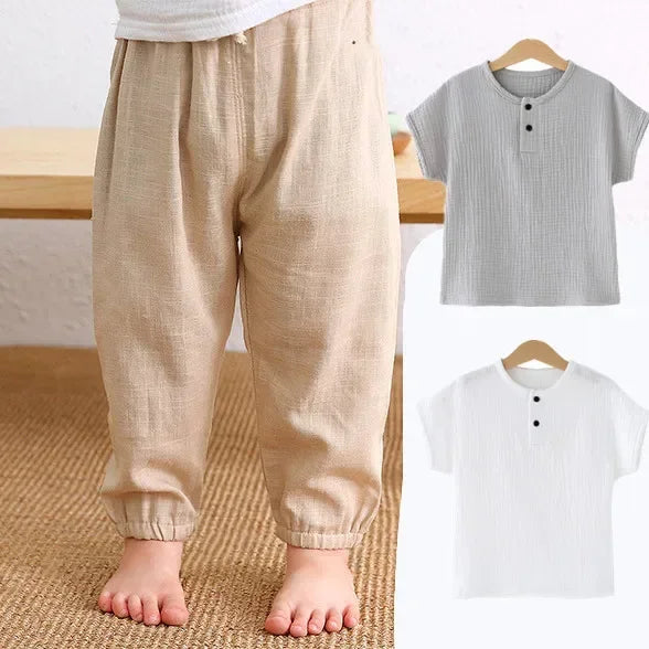 Children's Cotton And Linen Trousers Spring And Summer Thin Boys And Girls Linen Pant Baby Boys Pants Casual Harem short