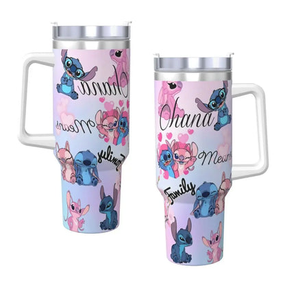 Stainless Steel Tumbler MINISO Stitch Mugs Cup With Straws Travel Cold and Hot Water Bottle Heat Preservation 40oz Thermal Mug