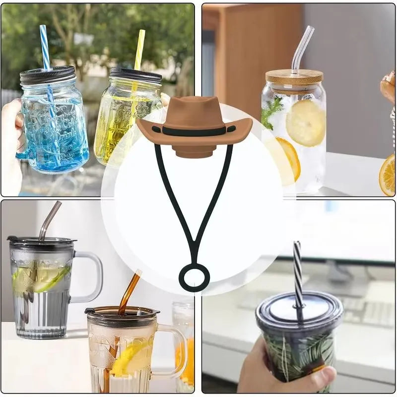 Silicone Cowboy Hat Straw Covers Caps Compatible With Stanleys Cup 30 40 Oz Tumbler Cute Funny Drinking Straw Tip Decoration