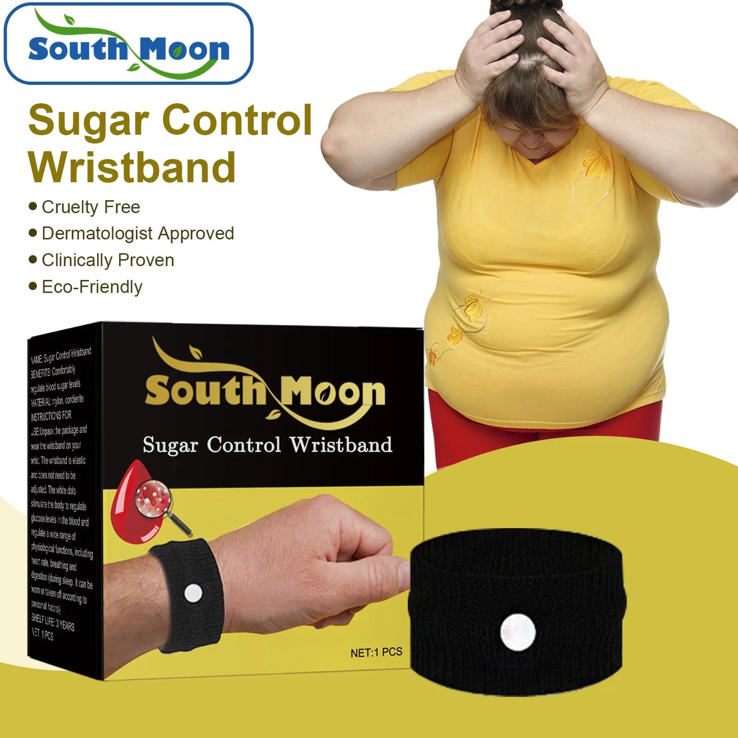 Sugar Control Wristband - Regulate Glucose Levels & Support Healthy Blood Sugar - Safe Health Care Tool | Black (1 Piece)