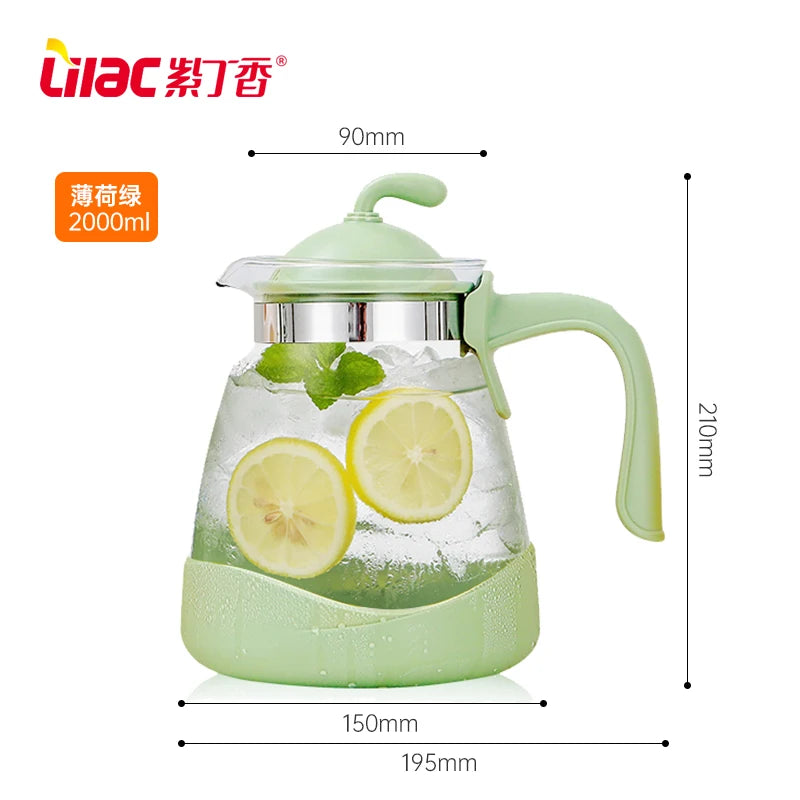 Lilac 20-2400ml Home And Kitchen Transparent Glass Water Jug Portable Coffee Pot With Handle Cold Water Kettle  Teaware