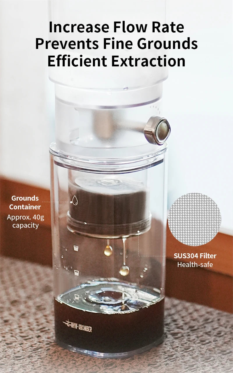 Cold Brew Coffee Maker - Adjustable Water Flow Dripper for Iced Coffee & Tea - Stainless Steel Filter | MHW-3BOMBER