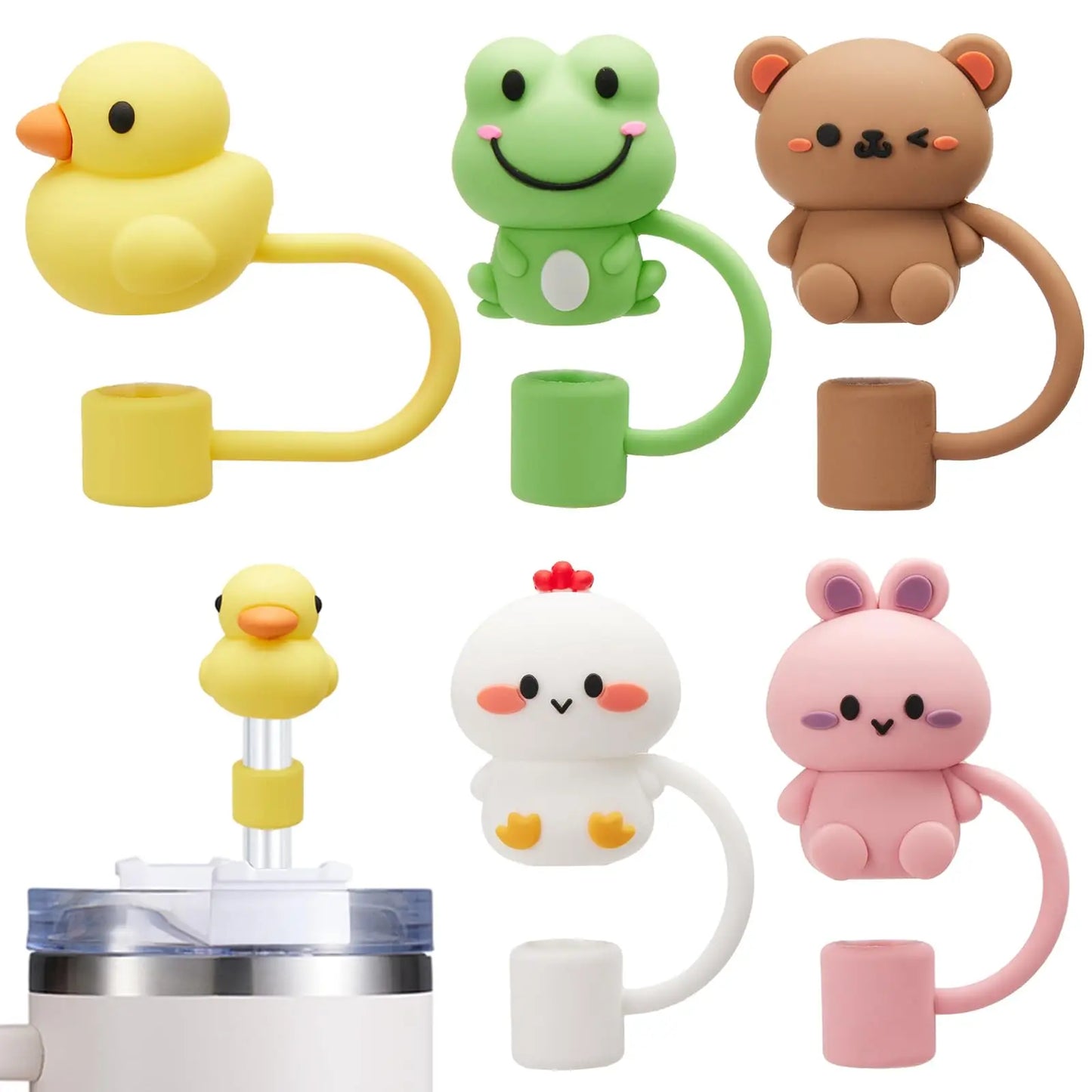 Cute Pig Straw Cover Cap for Stanley Cup, 4 PCs Straw Toppers Dust-proof Silicone Straw Cover for Water Bottle 30 40 Oz Tumblers