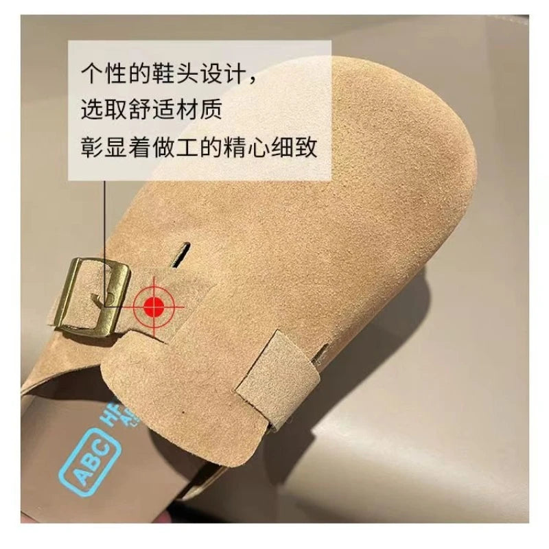 2024 Spring Women's Closed Toe Slippers Suede Leather Clogs Sandals For Women Retro Fashion Garden Mule Clog Slides