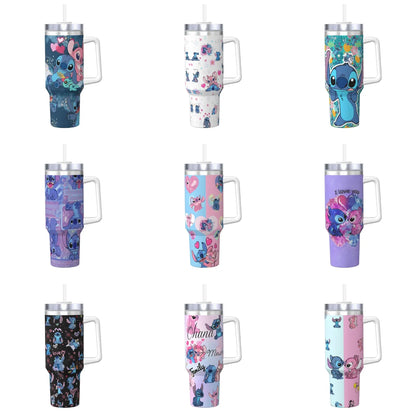 Stainless Steel Tumbler MINISO Stitch Mugs Cup With Straws Travel Cold and Hot Water Bottle Heat Preservation 40oz Thermal Mug