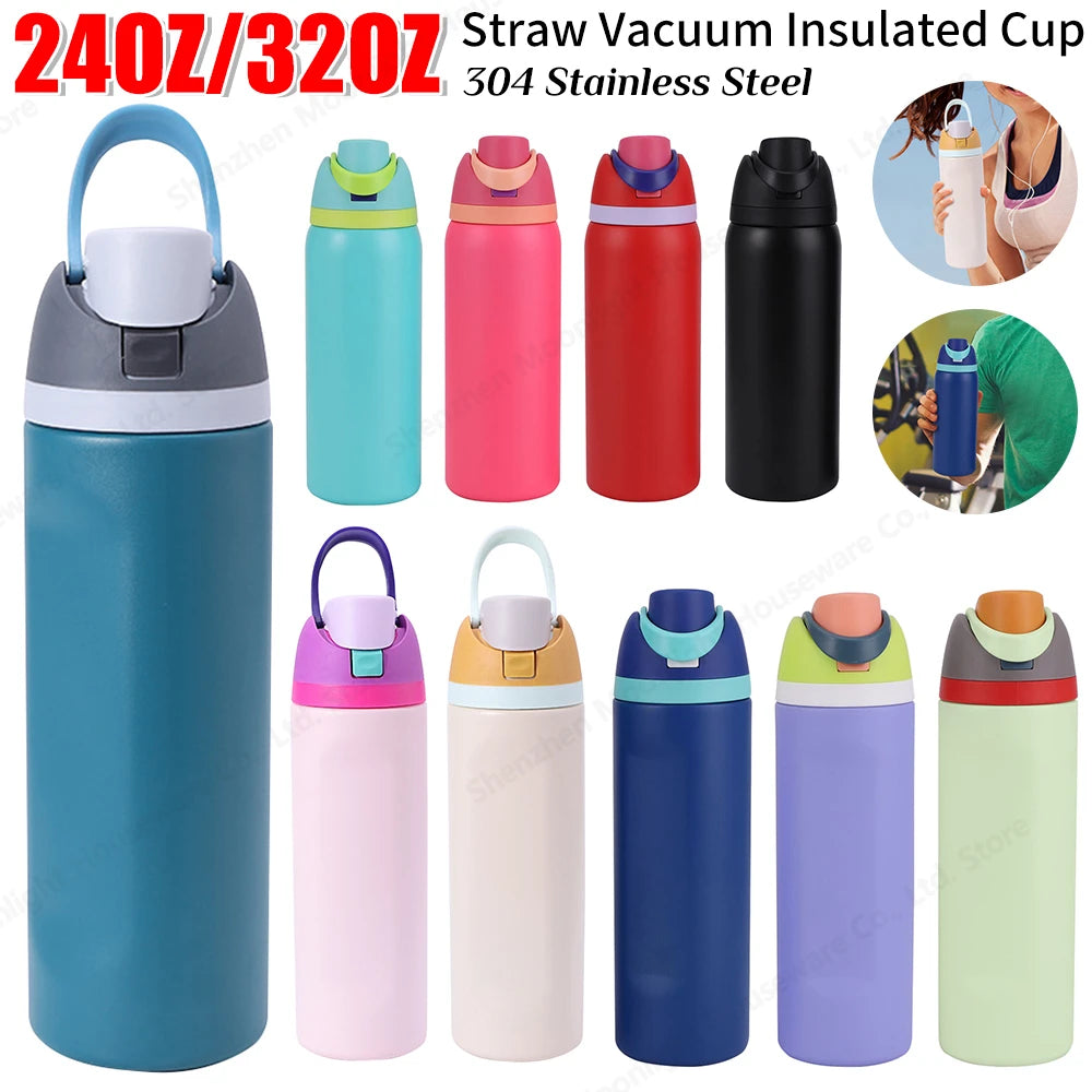 Vacuum Insulated Water Bottle with Straw 19/24/32oz Stainless Steel Thermos Bottle Base Cover for Owala 24oz Sports Vacuum Flask